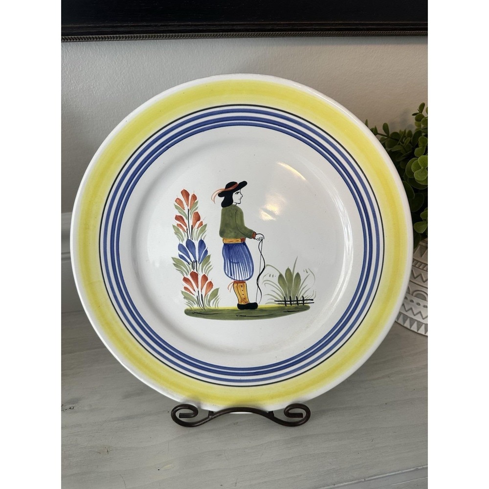 HB Henriot Quimper Hand Painted‎ Faience Dinner Plate-11" Breton Man, - Plate